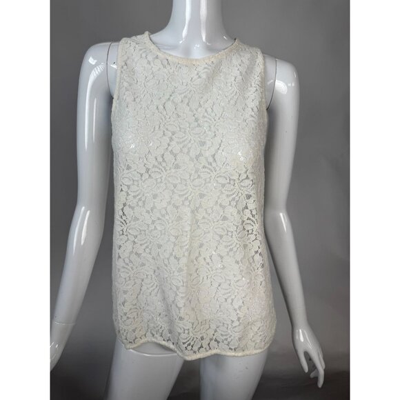 Lace Sleeveless Top With Back Zipper Closure By Pimkie Ivory Floral Design Women - Picture 1 of 16